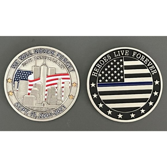 9/11-20 Year Ann. Challenge Coin Sept. 11 FDNY, NYPD Never Forget - Picture 1 of 2